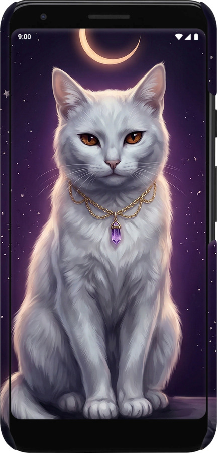 3D пластиковий матовий чехол Mystic White Cat Gothic Dark Purple Gold для Google Pixel 3a - 6805m-1700 изображение 