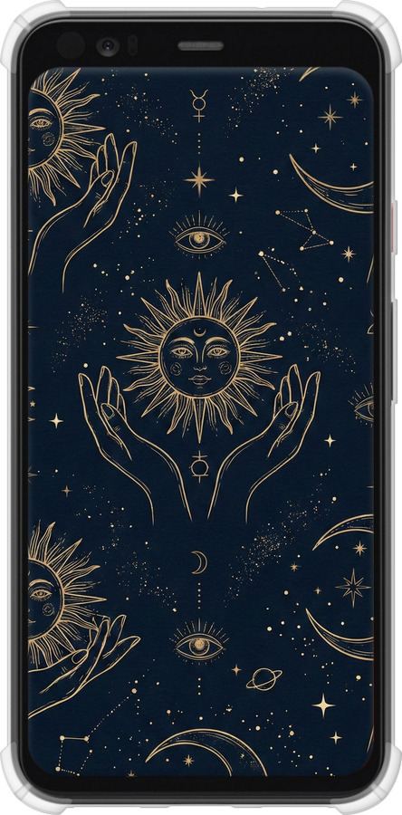 Силикон с усиленными углами чехол Celestial Harmony: Sun & Moon Gold Mystic Pattern для Google Pixel 4 XL - 6778sp-1754 изображение 