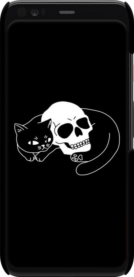 3D пластиковий матовий чехол Із зображенням кота та черепа для Google Pixel 4 - 6491m-1755 изображение 
