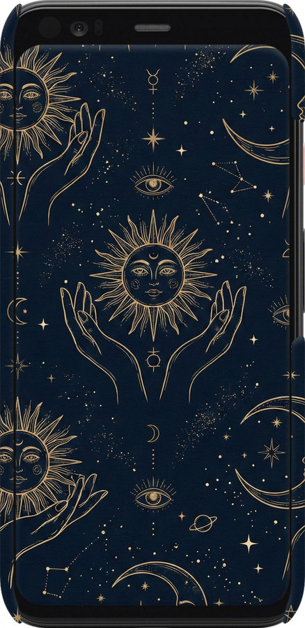 3D пластиковый матовый чехол Celestial Harmony: Sun & Moon Gold Mystic Pattern для Google Pixel 4 - 6778m-1755 изображение 