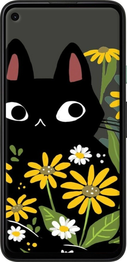 Силиконовый чехол Черный кот с цветами для Google Pixel 4A - 6448u-1935 изображение 