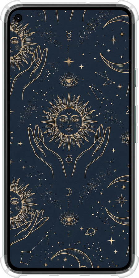 Силикон с усиленными углами чехол Celestial Harmony: Sun & Moon Gold Mystic Pattern для Google Pixel 5 - 6778sp-2044 изображение 