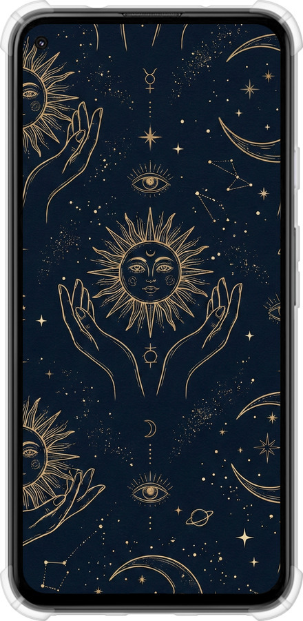Силикон с усиленными углами чехол Celestial Harmony: Sun & Moon Gold Mystic Pattern для Google Pixel 5A - 6778sp-2286 изображение 