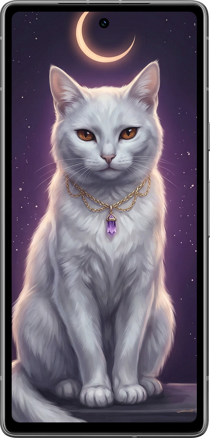 Силіконовий чехол Mystic White Cat Gothic Dark Purple Gold для Google Pixel 7a - 6805u-3048 изображение 
