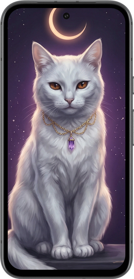 Силиконовый чехол Mystic White Cat Gothic Dark Purple Gold для Google Pixel 8A - 6805u-3406 изображение 