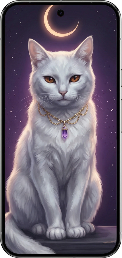 Силиконовый чехол Mystic White Cat Gothic Dark Purple Gold для Google Pixel 9 PRO XL - 6805u-3749 изображение 