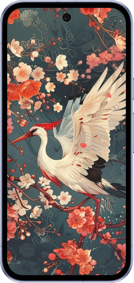 Силиконовый чехол Сакура и аист для Google Pixel 9A - 6108u-3899 изображение 