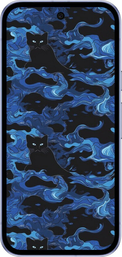 Силіконовий чехол Візерунок чорних котів на блакитному фоні для Google Pixel 9A - 6525u-3899 изображение 