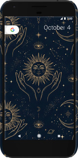 3D пластиковий матовий чехол Celestial Harmony: Sun & Moon Gold Mystic Pattern для Google Pixel XL - 6778m-401 изображение 