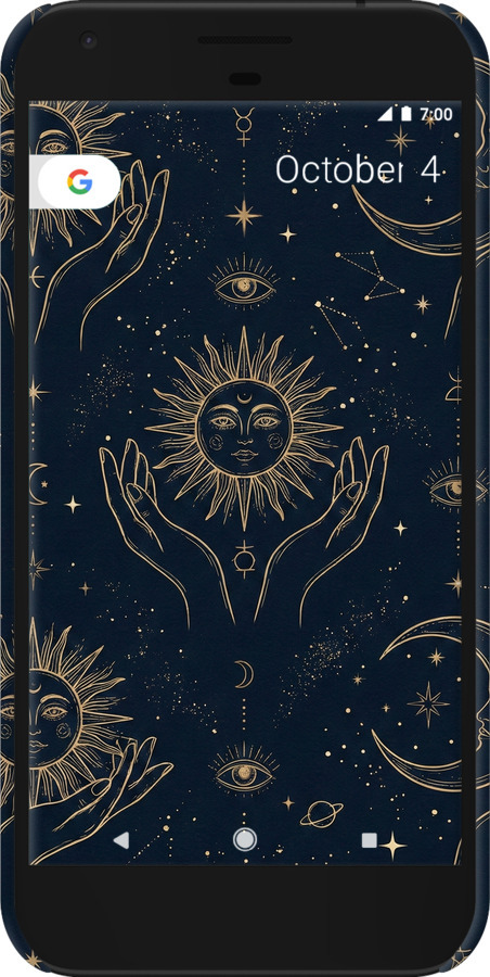 3D пластиковый матовый чехол Celestial Harmony: Sun & Moon Gold Mystic Pattern для Google Pixel - 6778m-400 изображение 