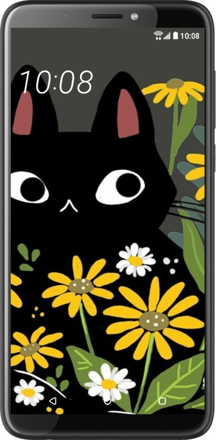 Силиконовый чехол Черный кот с цветами для HTC Desire 12 Plus - 6448u-1485 изображение 
