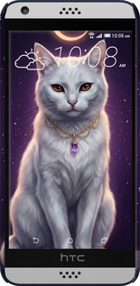 3D пластиковый глянцевый чехол Mystic White Cat Gothic Dark Purple Gold для HTC Desire 530 - 6805c-613 изображение 