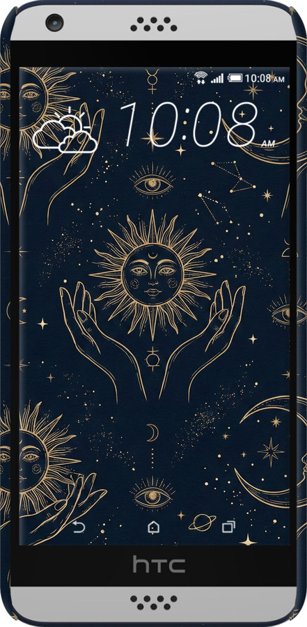 3D пластиковый глянцевый чехол Celestial Harmony: Sun & Moon Gold Mystic Pattern для HTC Desire 530 - 6778c-613 изображение 