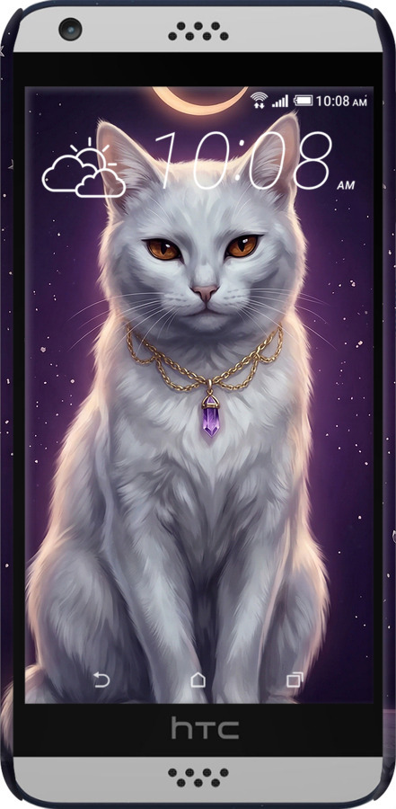 3D пластиковый глянцевый чехол Mystic White Cat Gothic Dark Purple Gold для HTC Desire 530 - 6805c-613 изображение 