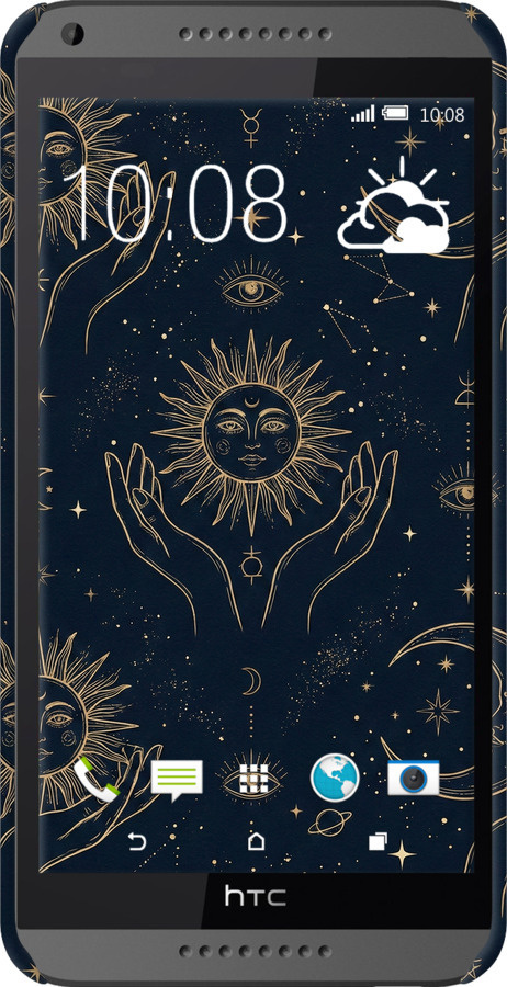 3D пластиковый матовый чехол Celestial Harmony: Sun & Moon Gold Mystic Pattern для HTC Desire 816 - 6778m-169 изображение 