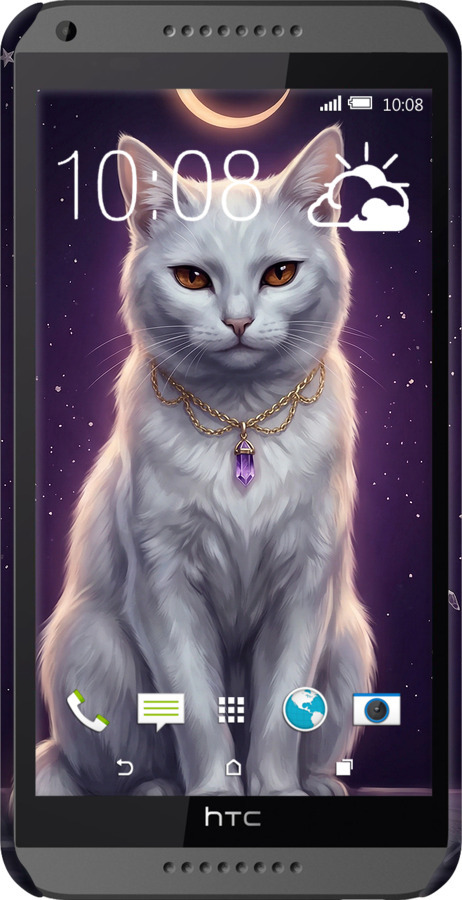 3D пластиковий матовий чехол Mystic White Cat Gothic Dark Purple Gold для HTC Desire 816 - 6805m-169 изображение 