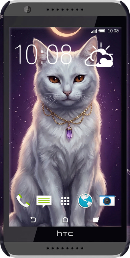 3D пластиковий глянцевий чехол Mystic White Cat Gothic Dark Purple Gold для HTC Desire 820 - 6805c-133 изображение 