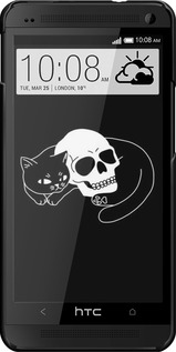 3D пластиковый глянцевый чехол С изображением кота и черепа для HTC One M7 - 6491c-36 изображение 
