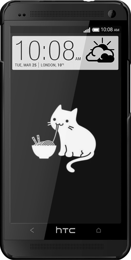 3D пластиковый глянцевый чехол С милым котом на черном фоне для HTC One M7 - 6528c-36 изображение 