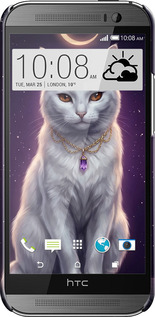 3D пластиковый глянцевый чехол Mystic White Cat Gothic Dark Purple Gold для HTC One M8 - 6805c-30 изображение 