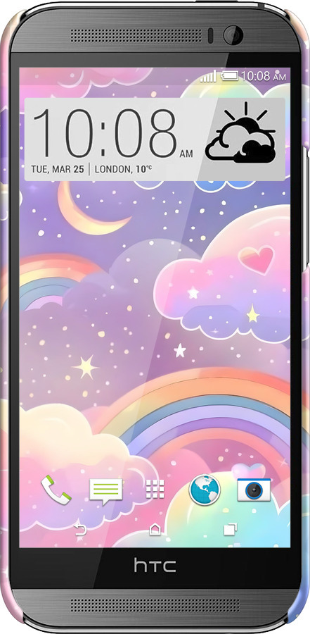 3D пластиковый матовый чехол Облака и радуга для HTC One M8 dual sim - 6312m-55 изображение 