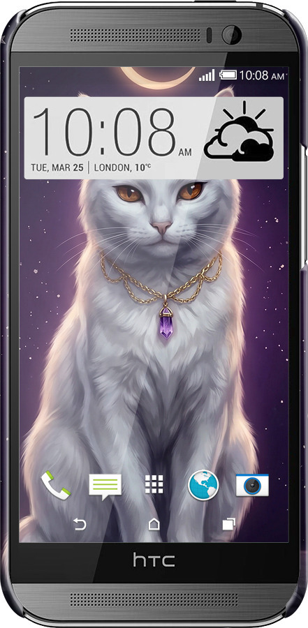 3D пластиковый глянцевый чехол Mystic White Cat Gothic Dark Purple Gold для HTC One M8 - 6805c-30 изображение 