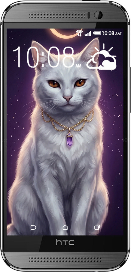 Силіконовий чехол Mystic White Cat Gothic Dark Purple Gold для HTC One M8 - 6805u-30 изображение 