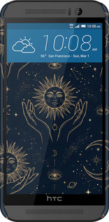 3D пластиковый глянцевый чехол Celestial Harmony: Sun & Moon Gold Mystic Pattern для HTC One M9 - 6778c-129 изображение 