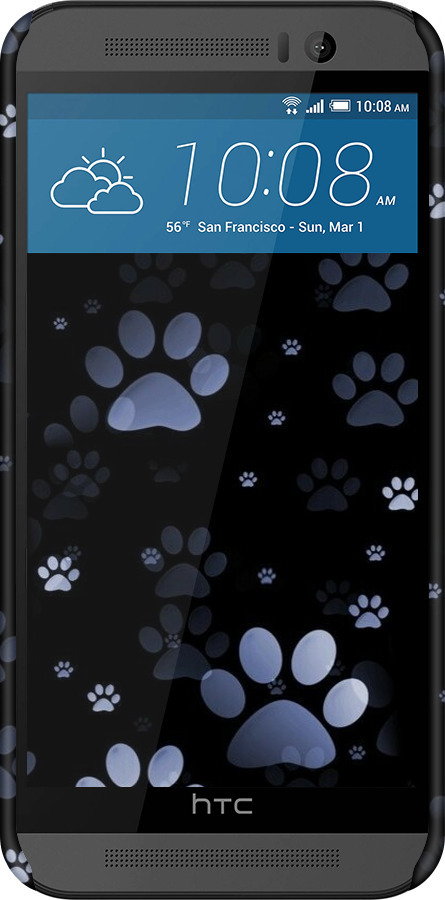 3D пластиковый глянцевый чехол С синими отпечатками лап для HTC One M9 - 6441c-129 изображение 