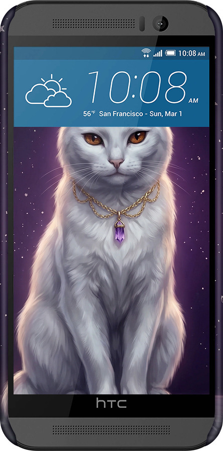 3D пластиковий глянцевий чехол Mystic White Cat Gothic Dark Purple Gold для HTC One M9 - 6805c-129 изображение 