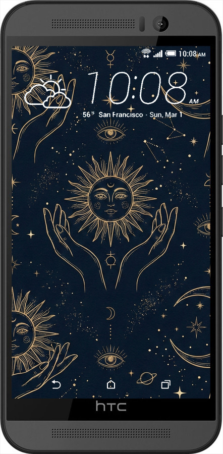 Силиконовый чехол Celestial Harmony: Sun & Moon Gold Mystic Pattern для HTC One M9 - 6778u-129 изображение 
