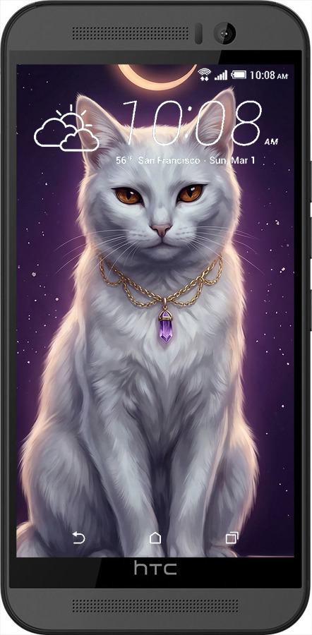Силиконовый чехол Mystic White Cat Gothic Dark Purple Gold для HTC One M9 - 6805u-129 изображение 