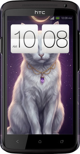 3D пластиковый глянцевый чехол Mystic White Cat Gothic Dark Purple Gold для HTC One X - 6805c-42 изображение 