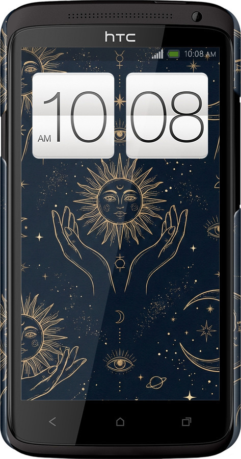 3D пластиковый глянцевый чехол Celestial Harmony: Sun & Moon Gold Mystic Pattern для HTC One X+ - 6778c-69 изображение 