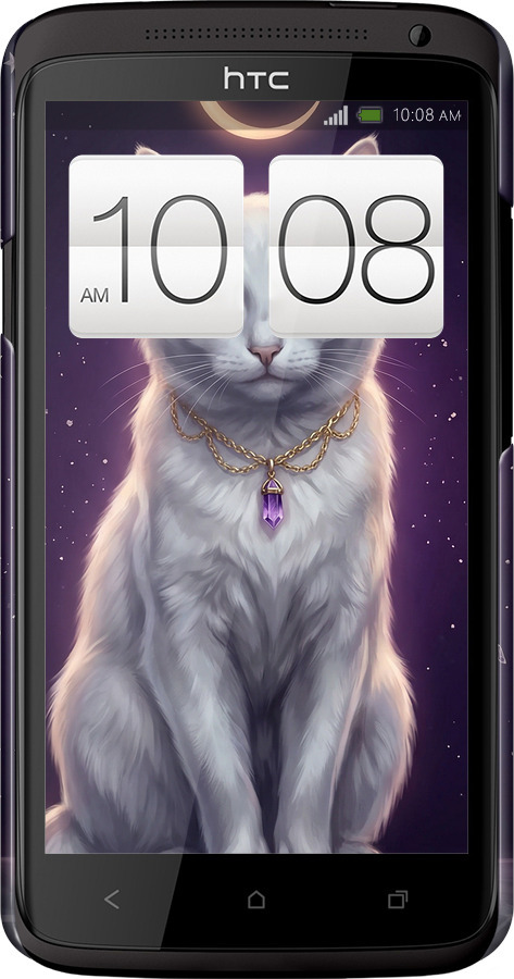 3D пластиковый глянцевый чехол Mystic White Cat Gothic Dark Purple Gold для HTC One X - 6805c-42 изображение 