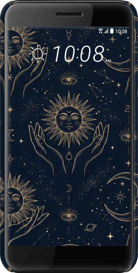 3D пластиковый матовый чехол Celestial Harmony: Sun & Moon Gold Mystic Pattern для HTC One X10 - 6778m-995 изображение 