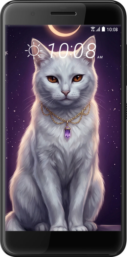 Силіконовий чехол Mystic White Cat Gothic Dark Purple Gold для HTC One X10 - 6805u-995 изображение 