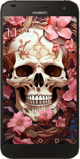 Силіконовий чехол Череп у рожевих квітах для Huawei Ascend G7 - 5965u-147 изображение 