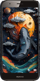 3D пластиковий матовий чехол Кит у космосі для Huawei G7 Plus - 6328m-952 изображение 