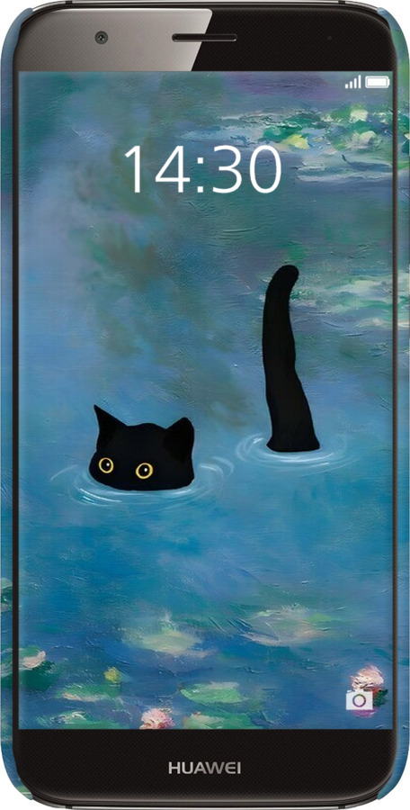 3D пластиковий матовий чехол Із зображенням кота та водяної лілії Monet для Huawei G7 Plus - 6519m-952 изображение 