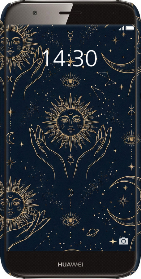 3D пластиковый матовый чехол Celestial Harmony: Sun & Moon Gold Mystic Pattern для Huawei G7 Plus - 6778m-952 изображение 