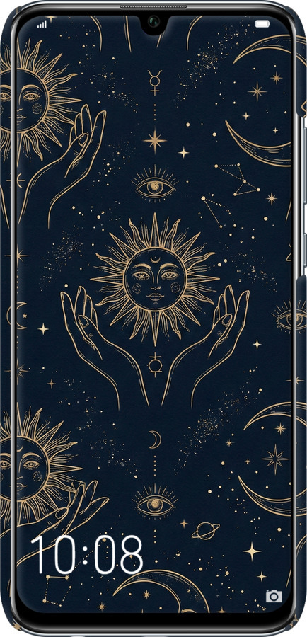 3D пластиковый матовый чехол Celestial Harmony: Sun & Moon Gold Mystic Pattern для Huawei Honor 10 Lite - 6778m-1618 изображение 