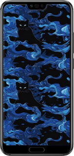TPU чехол Абстрактный узор черных котов на синем фоне для Huawei Honor 10 - 6525b-1496 изображение 