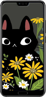 Силиконовый чехол Черный кот с цветами для Huawei Honor 10 - 6448u-1496 изображение 