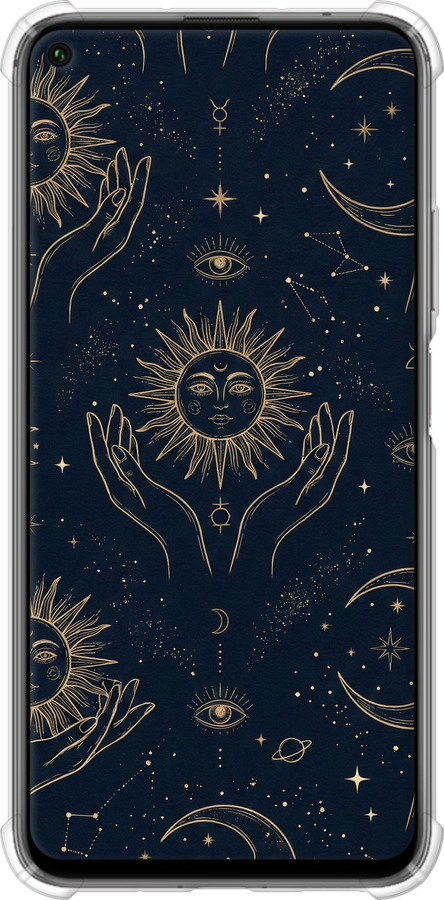 Силикон с усиленными углами чехол Celestial Harmony: Sun & Moon Gold Mystic Pattern для Huawei Nova 5T - 6778sp-1833 изображение 
