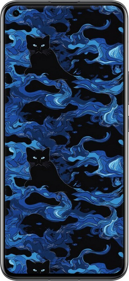 TPU чехол Візерунок чорних котів на блакитному фоні для Huawei Honor 30 - 6525b-1921 изображение 