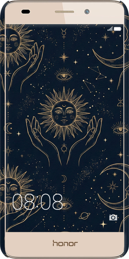 3D пластиковий матовий чехол Celestial Harmony: Sun & Moon Gold Mystic Pattern для Huawei Honor 5C - 6778m-356 изображение 