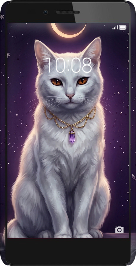 3D пластиковый матовый чехол Mystic White Cat Gothic Dark Purple Gold для Huawei Honor 5X - 6805m-176 изображение 