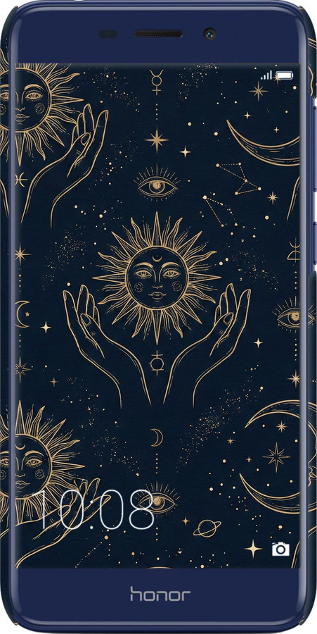 3D пластиковый матовый чехол Celestial Harmony: Sun & Moon Gold Mystic Pattern для Huawei Honor 6C Pro - 6778m-1358 изображение 