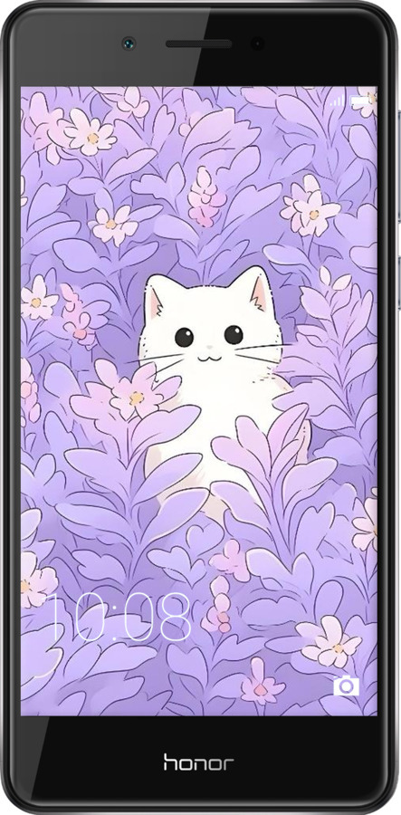 Силиконовый чехол Котик в цветах для Huawei Enjoy 6s - 6390u-1659 изображение 